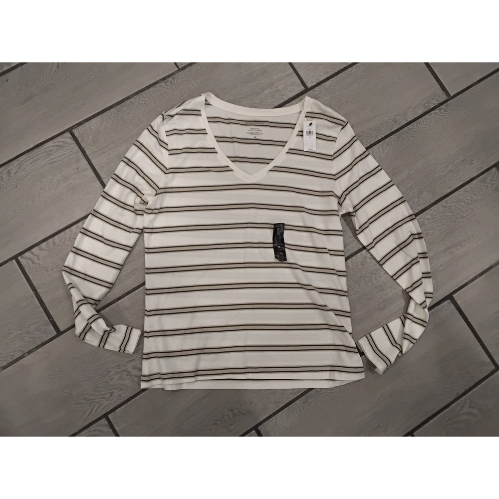 NWT Banana Republic Womens Striped V Neck Long Sleeve T‎ Shirt Tee Top M